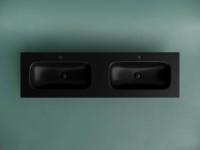 Раковина накладная мебельная CERAMICANOVA Grace прямоугольная 1610x457x137 с двумя чашами и отверстиями под смеситель цвет черный матовый CN7023MB