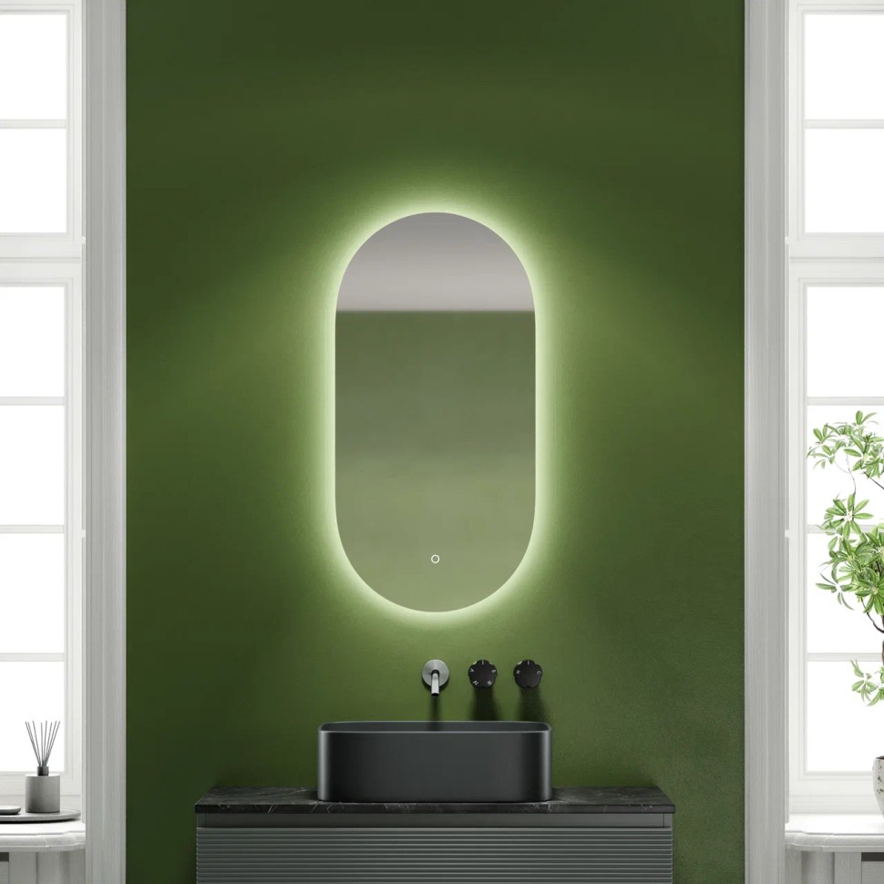Зеркало для ванной комнаты SANCOS Oval, фоновая подсветка 550х1050 с сенсорным управлением на прикосновение, арт. OV55C