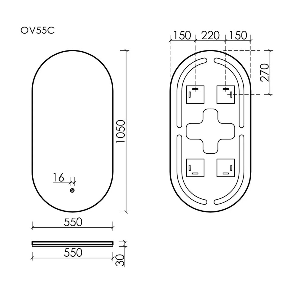 Зеркало для ванной комнаты SANCOS Oval, фоновая подсветка 550х1050 с сенсорным управлением на прикосновение, арт. OV55C