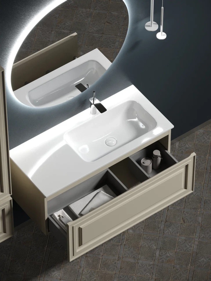 Тумба подвесная SANCOS Very 995х445х406, c одним ящиком оснащенным доводчиками, правая , Beige Soft , арт.VR100RCE