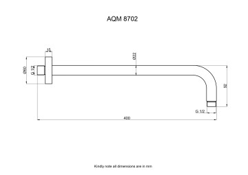 AQM8702MB Держатель верхнего душа, L=400 мм, настенный, черный матовый