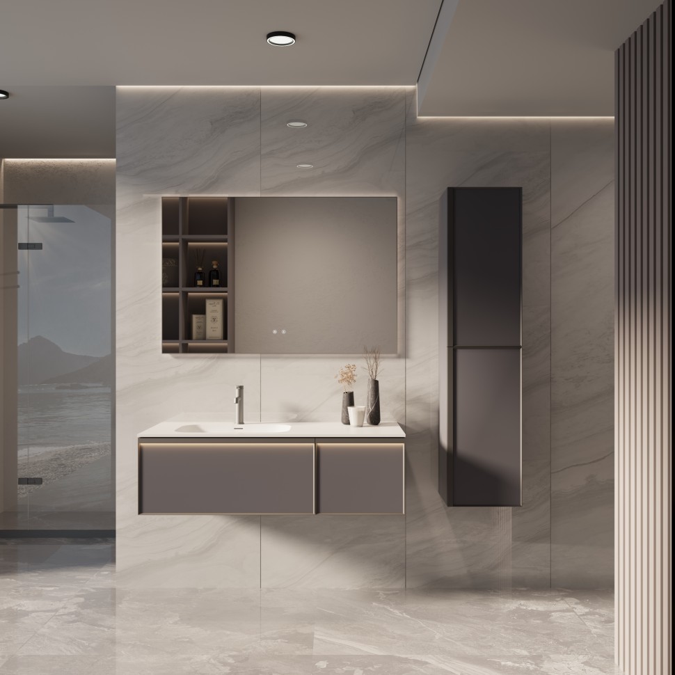 База под раковину Vincea  Elise 1200 подвесная, 2 выкатных ящика soft close, серый матовый