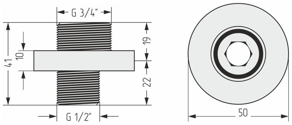 Отражатель TUBE d 50 с эксцентриком (G 1/2" НР х G 3/4" НР)