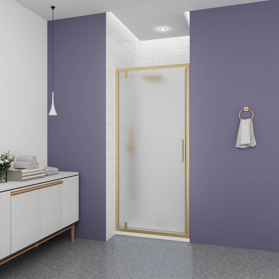 Душевая дверь Veconi Ottimo P30 G, 900x1900, золото брашинг, стекло матовое