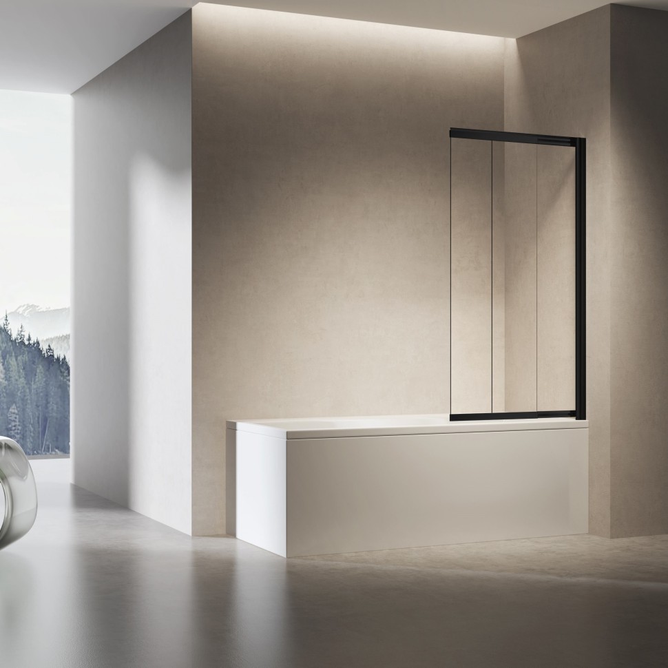 Душевая шторка на ванну VSB-6E900CLB-R, 900*1400, черный, стекло прозрачное, правая