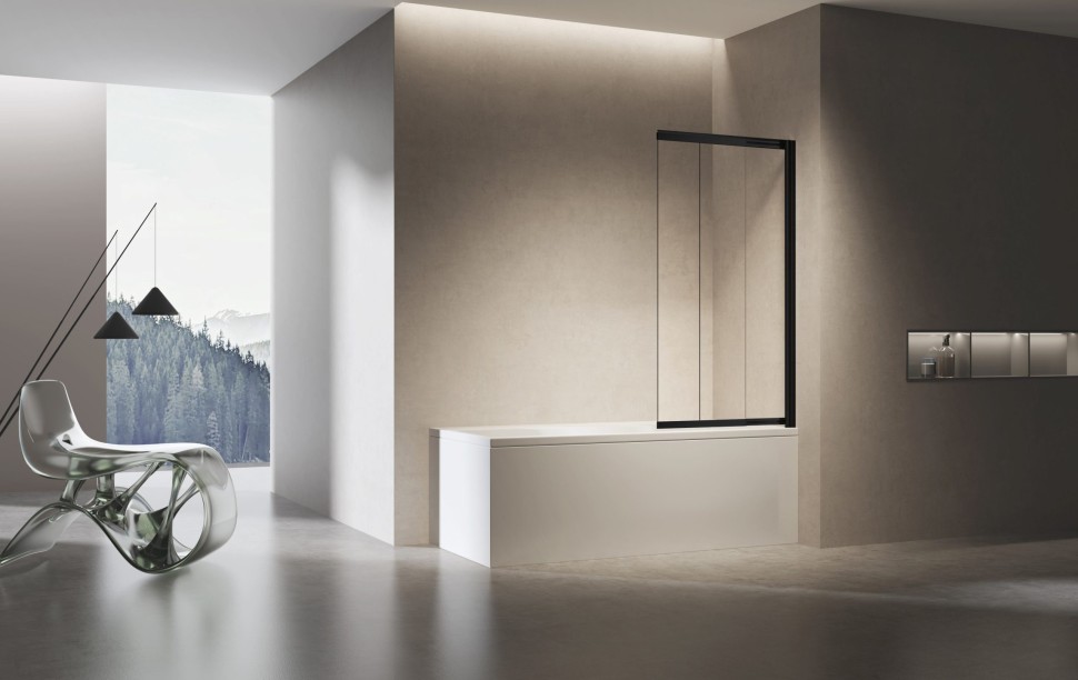 Душевая шторка на ванну VSB-6E900CLB-R, 900*1400, черный, стекло прозрачное, правая