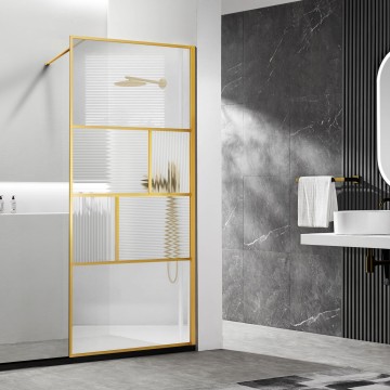 Душевая перегородка Волк-Ин (Walk-In) VSW-1HC100CFBG, 1000*2000, брашированное золото, стекло прозрачное/рифленое