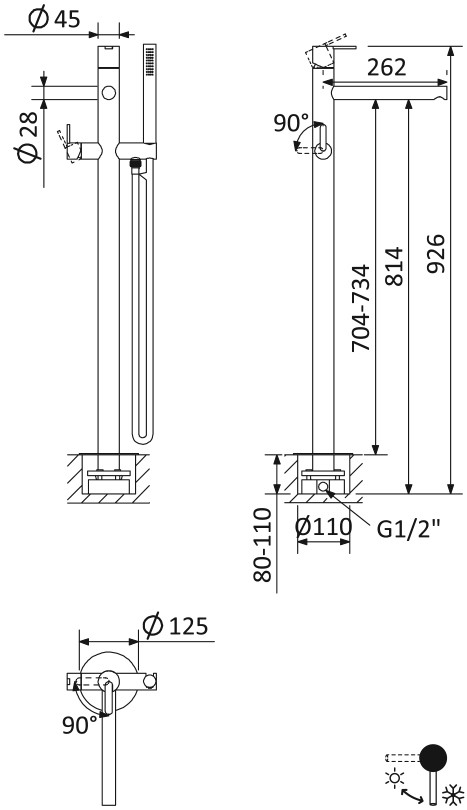 Напольный смеситель для ванны и душа CEZARES LEAF-VDP-L-NOP