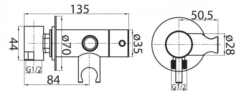 Смеситель для душа и гигиенического душа со штуцером с держателем CEZARES CZR-DA1-NOP