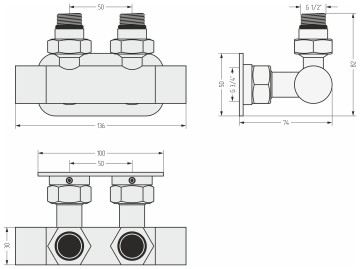Вентиль угловой EU50 (2 х G 1/2" НР х G 3/4" НГ)