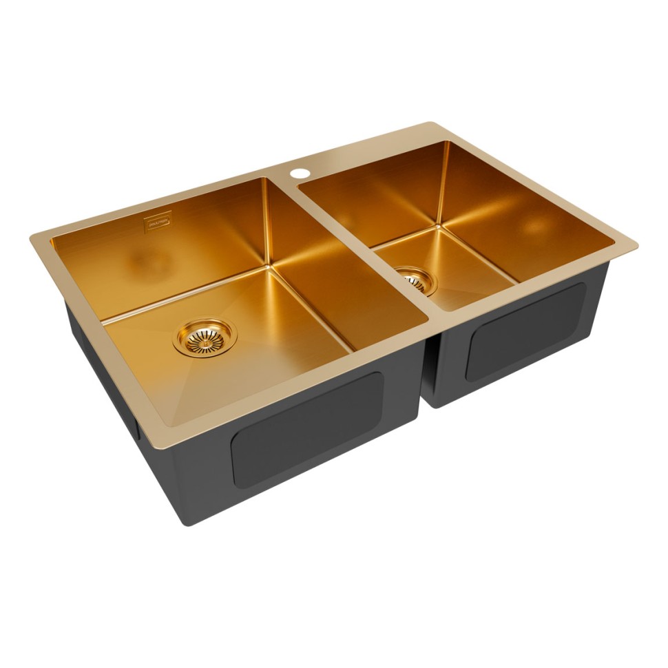 Мойка нерж. сталь KRONER 78/2S, PM237851-BG, брашированное золото, 780х510мм, Paulmark