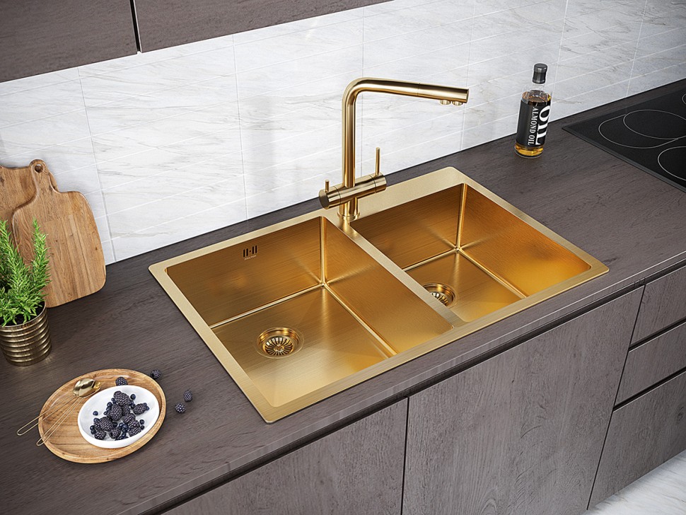 Мойка нерж. сталь KRONER 78/2S, PM237851-BG, брашированное золото, 780х510мм, Paulmark