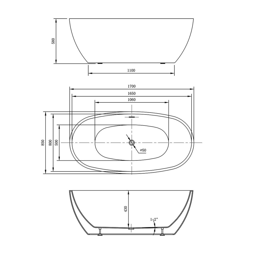 Ванна акриловая Vincea VBT-404-1700