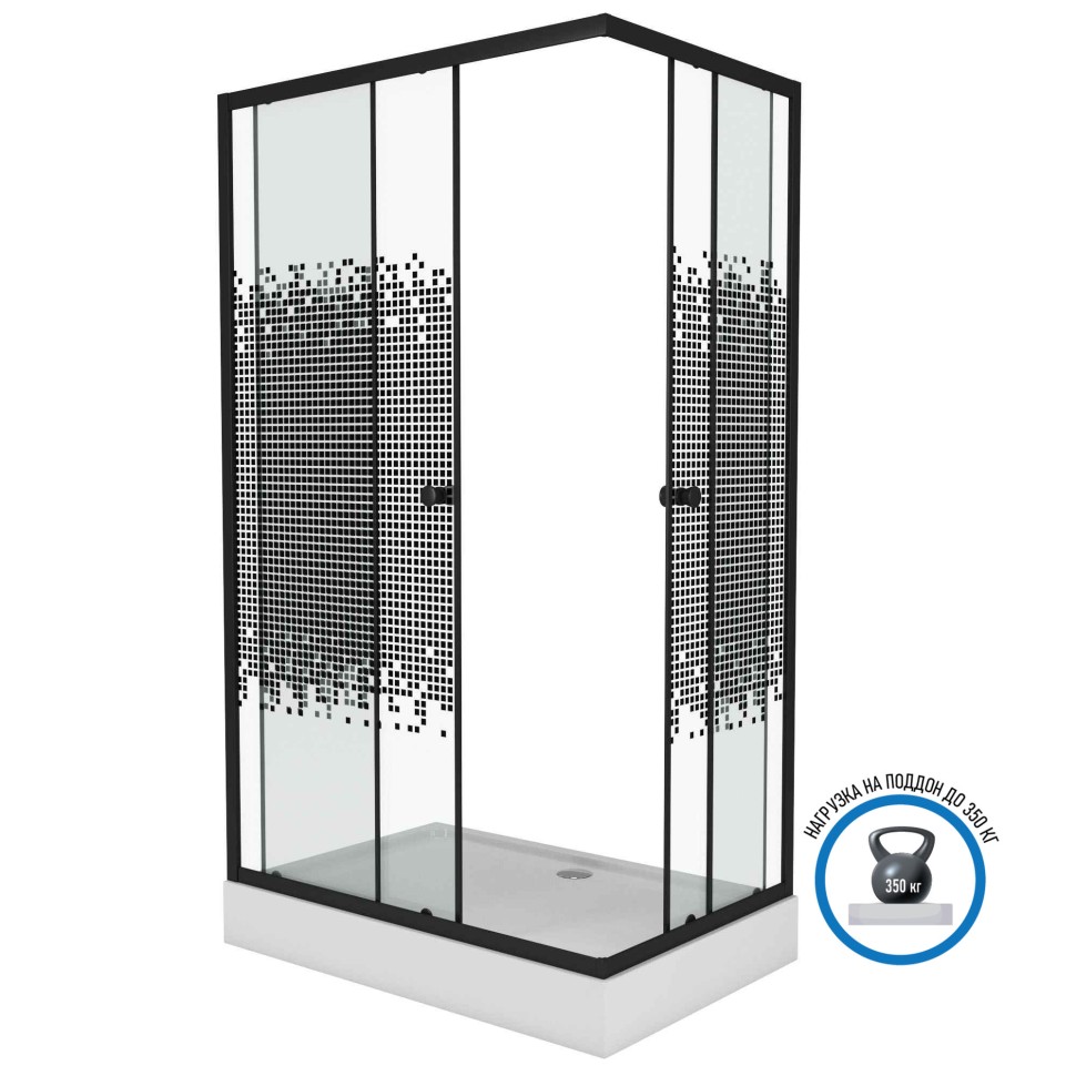 Душевой уголок Niagara Eco NG-012-14Q BLACK(120х80х195) низкий поддон(13см),черный,стекло мозаика,2 места