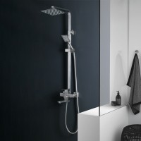 Душевая система MELANA-610207 Cubo нерж.сталь, с тропическим душем, лейкой и смесителем