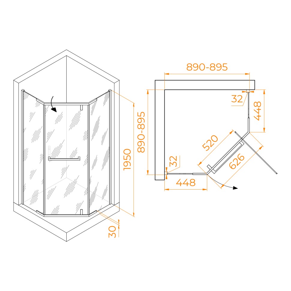 Душевой уголок RGW HO-081 (Прозрачное, 900x900)
