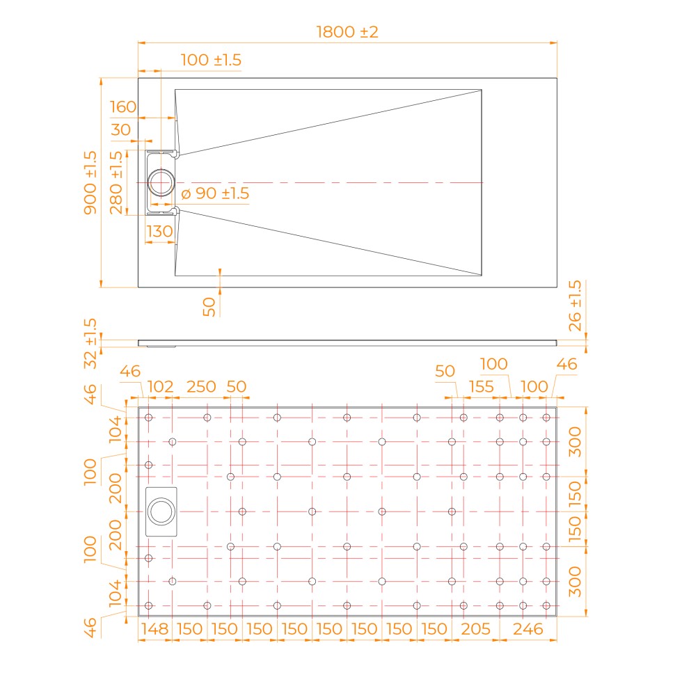 Душевой поддон прямоугольный RGW TUS-W Белый (900x1800)