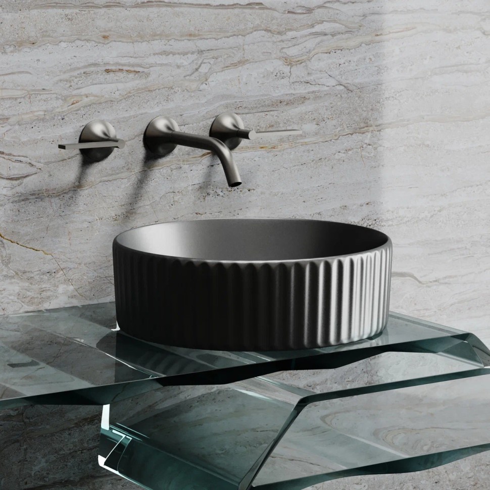 Умывальник чаша накладная круглая (цвет Темный Антрацит Матовый) Element 360x360x115мм