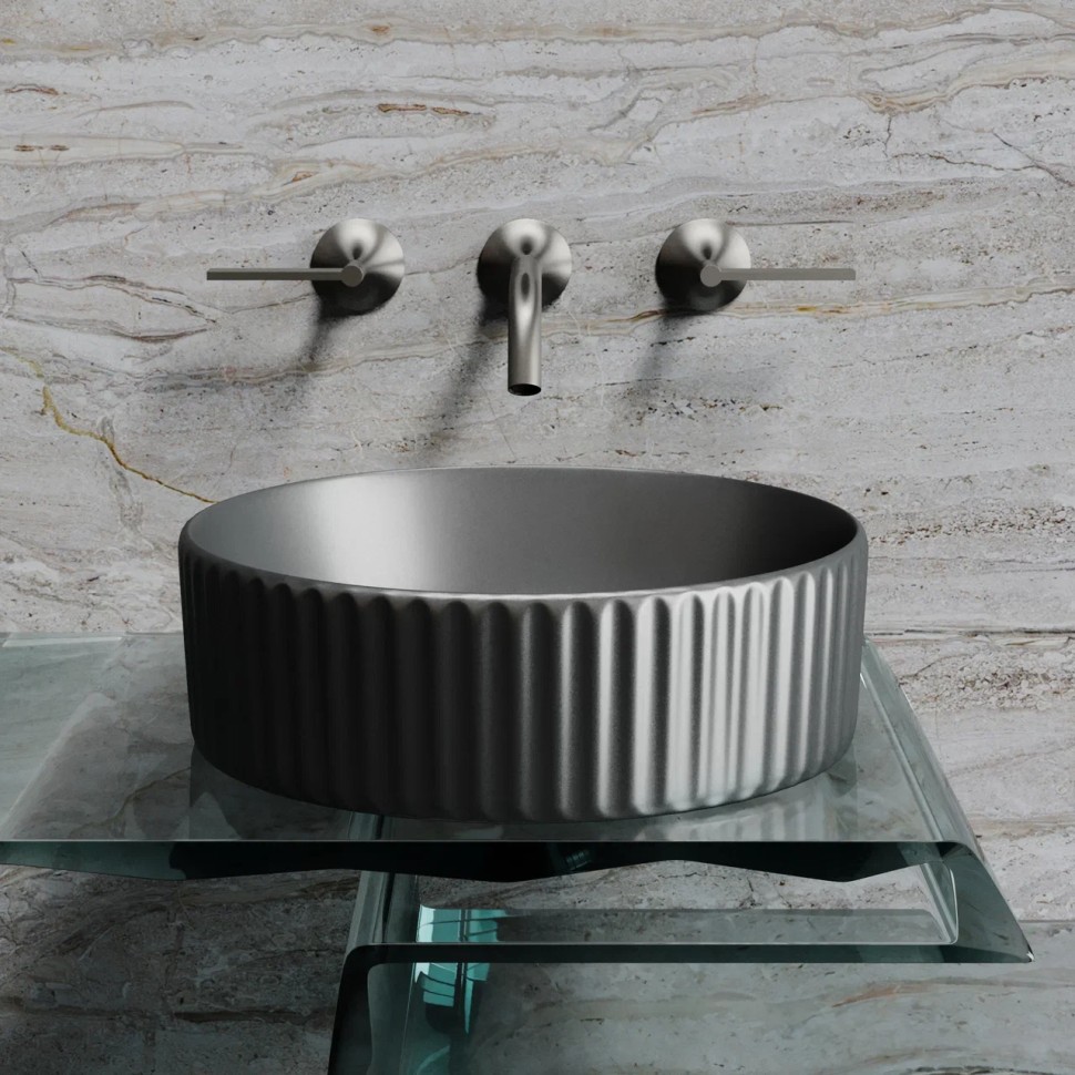 Умывальник чаша накладная круглая (цвет Темный Антрацит Матовый) Element 360x360x115мм