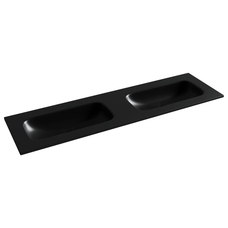 Раковина накладная мебельная CERAMICANOVA Grace прямоугольная 1610x457x137 с двумя чашами без отверстий под смеситель цвет черный матовый CN7023MBwx