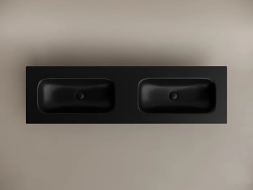 Раковина накладная мебельная CERAMICANOVA Grace прямоугольная 1610x457x137 с двумя чашами без отверстий под смеситель цвет черный матовый CN7023MBwx