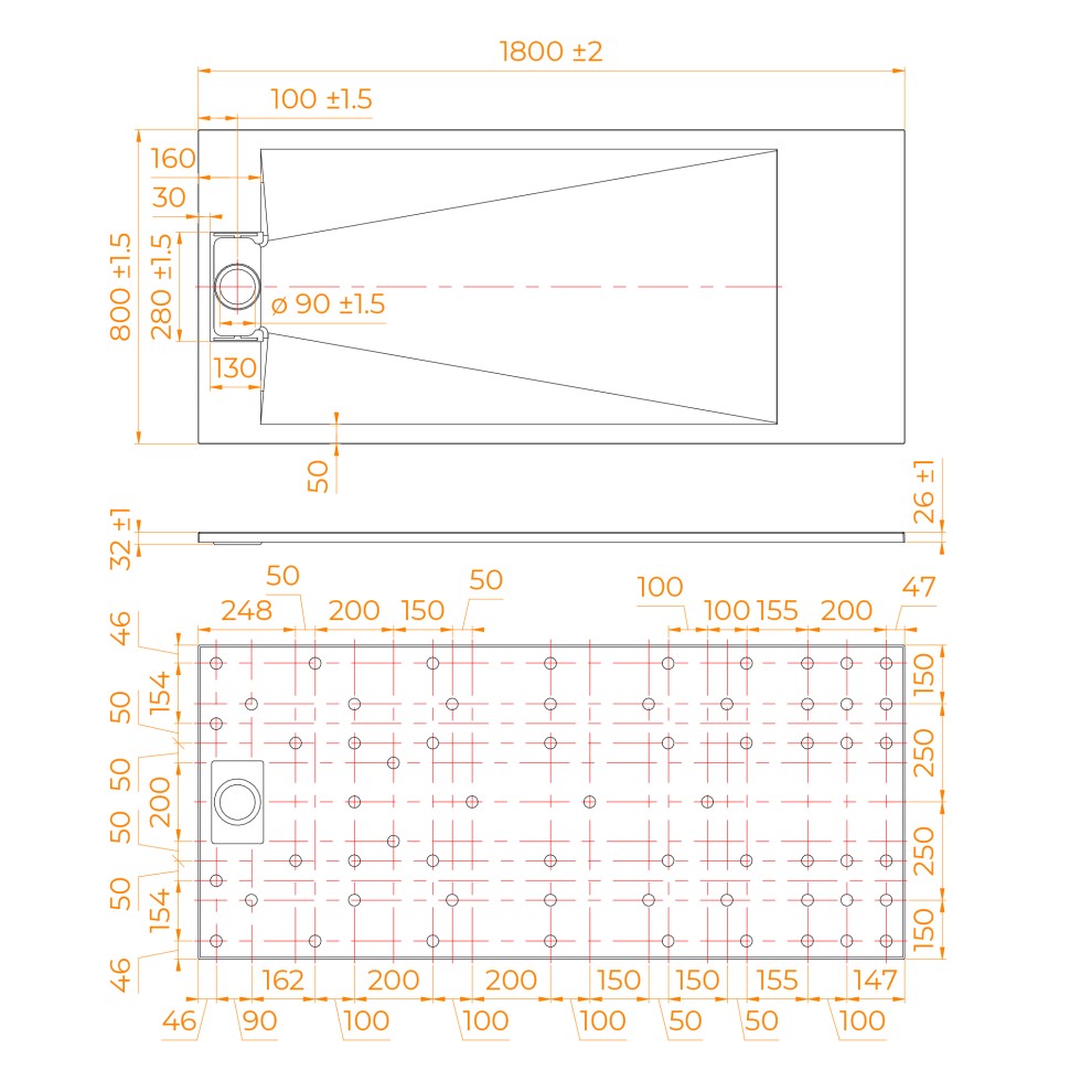 Душевой поддон прямоугольный RGW TUS-W Белый 800x1800