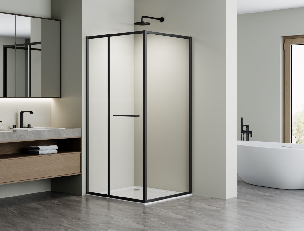 Душевой уголок Альфа (Alpha) VSRW-3AL9010CLB, 1000*900, черный, стекло прозрачное
