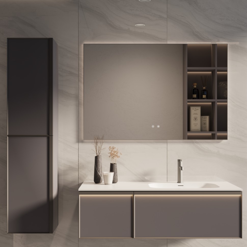 База под раковину Vincea  Elise 1200 подвесная, правая, 2 выкатных ящика soft close, серый матовый