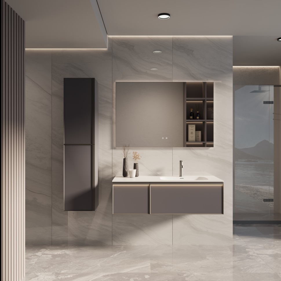 База под раковину Vincea  Elise 1200 подвесная, правая, 2 выкатных ящика soft close, серый матовый