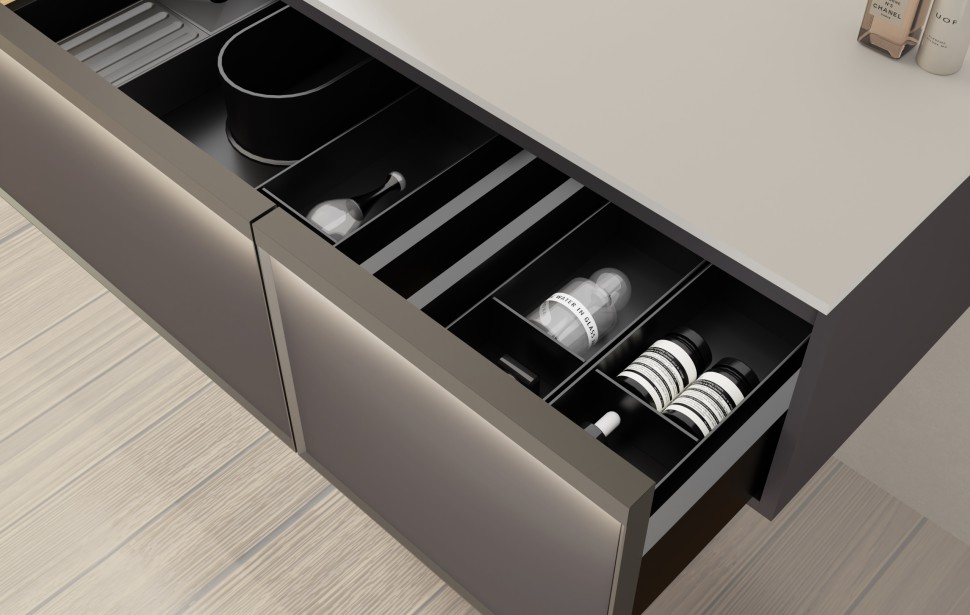 База под раковину Vincea  Elise 1200 подвесная, правая, 2 выкатных ящика soft close, серый матовый