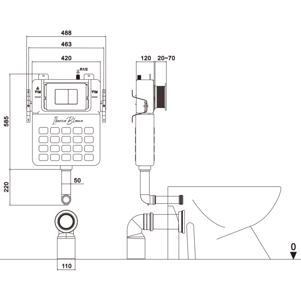 Бачок для унитаза скрытого монтажа IBERICA BLANCA SILENCIO (IB.032C)