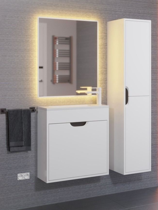 Шкаф-пенал для ванной подвесной Uperwood Modul 33х36х150 см, белый/графит