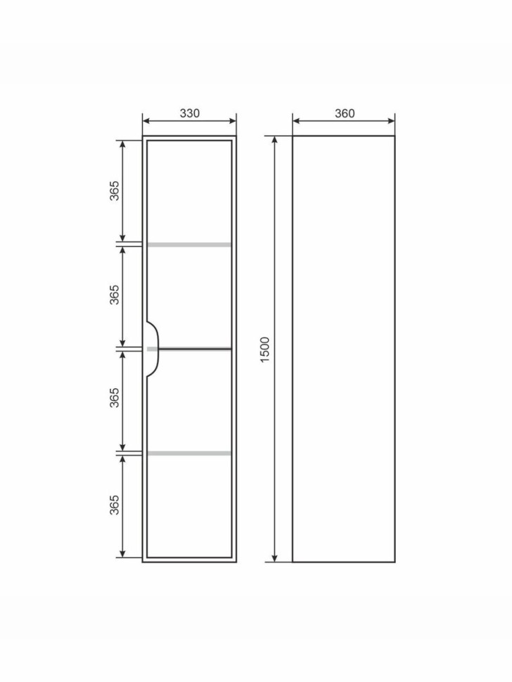 Шкаф-пенал для ванной подвесной Uperwood Modul 33х36х150 см, белый/графит