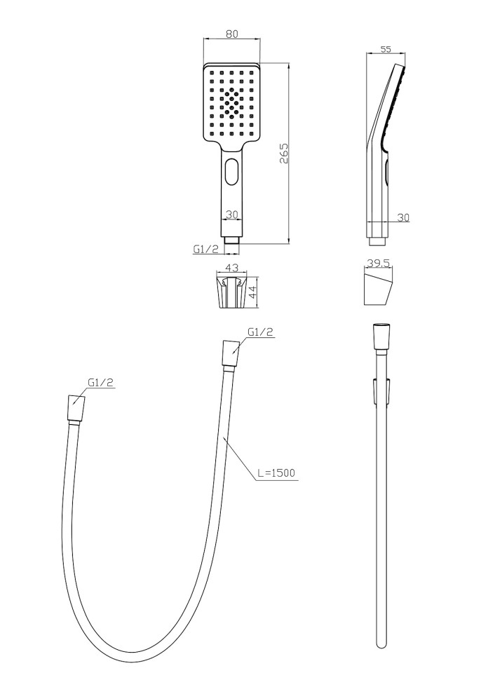 Ручной душ со шлангом и держателем BelBagno LUCE LUC-DFS-CRM