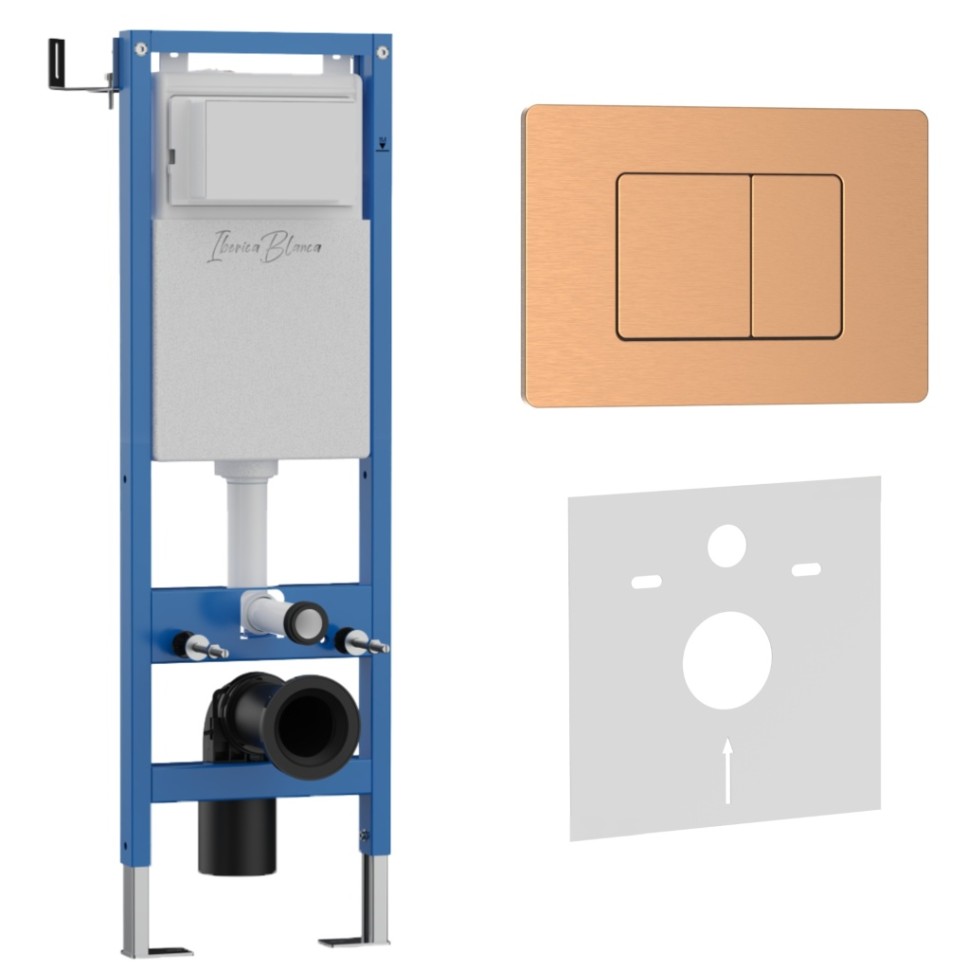 Комплект 2в1 IBERICA BLANCA инсталляция SILENCIO MINI, кнопка смыва INOX-C розовое золото матовое (IB.001M.1172)