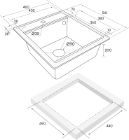 Мойка STEPIA 45, IT-GRANIT, PM114651-GRM , серый металлик, 460х510, Paulmark