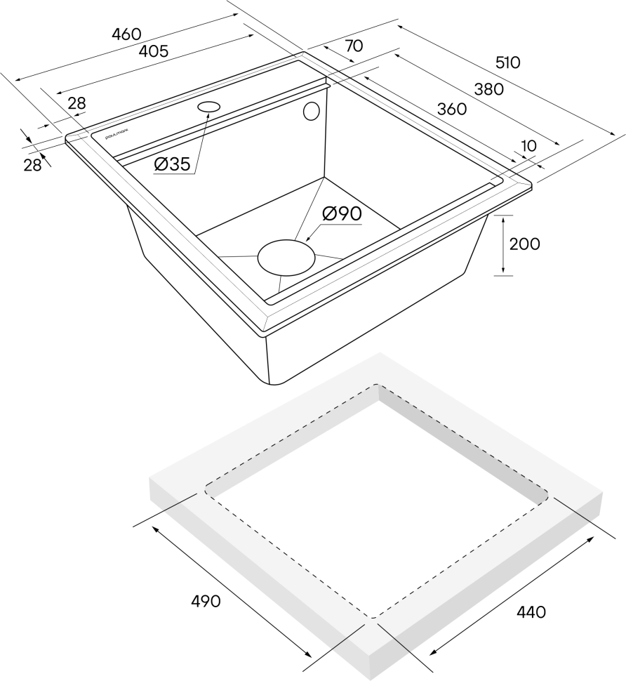 Мойка STEPIA 45, IT-GRANIT, PM114651-GRM , серый металлик, 460х510, Paulmark