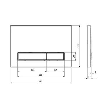 Кнопка смыва для унитаза Veconi Square Design VFSD-BLG, 150х220х13