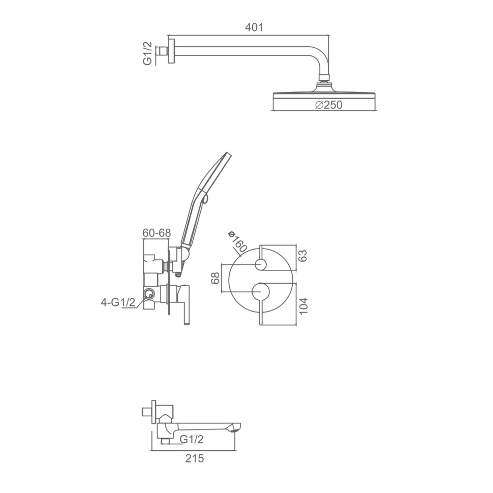 Душевая система Splenka встраиваемая S222.27.06 Черный