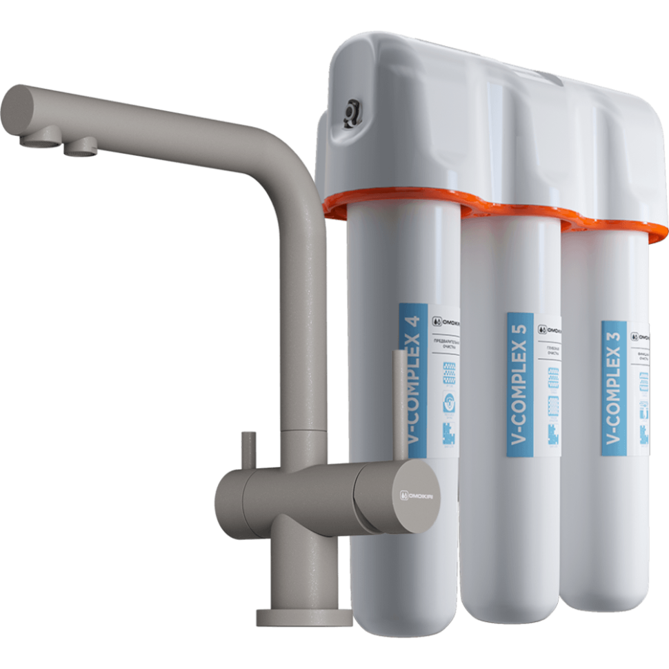 Комплект смеситель+фильтр Omoikiri Nagano-GR-P + Pure drop Lite