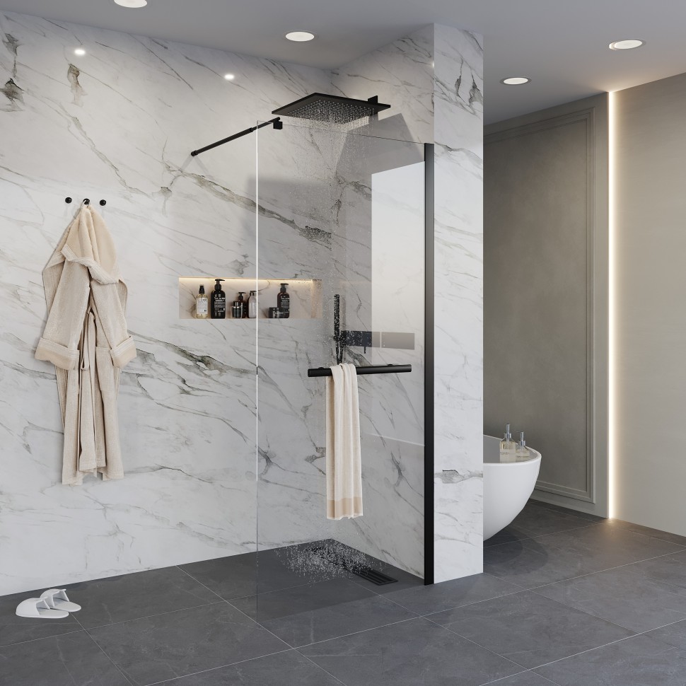 Душевая перегородка Niagara Nova NG-681-10ВLACK (100х195) черный,стекло прозрачое,1 место