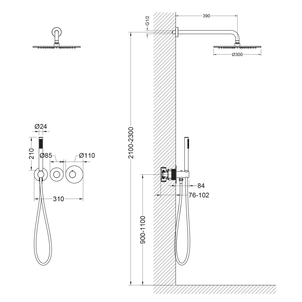 Душевая система встроенная с термостатом Timo Saona SX-2359/20SM золото шлифованное