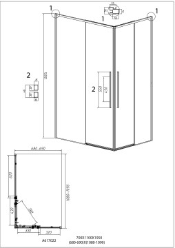 Душевое ограждение Grossman Galaxy 1/2.K33.01.70.10.02-1/2.K33.01.11L.10.02 (70х110х195) раздвижная,хром,стекло шиншилла,2 места