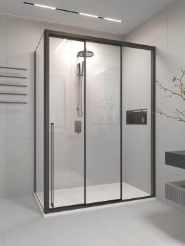 Душевой угол раздвижной Veconi Premium Prato 300 SP B-R, 1500х1000x2000, черный матовый, стекло прозрачное