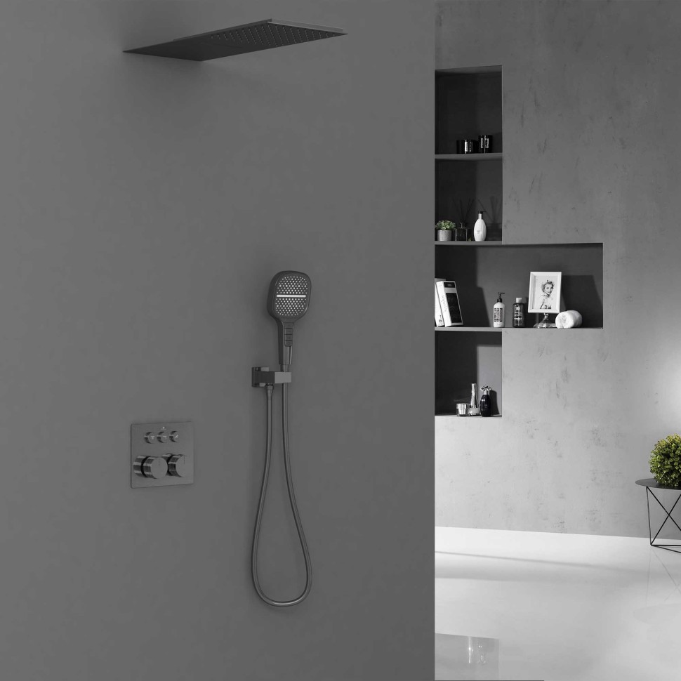 Душевой комплект VSFW-401TGM встраиваемый, 3 режима, верх душ нерж.сталь, вороненая сталь