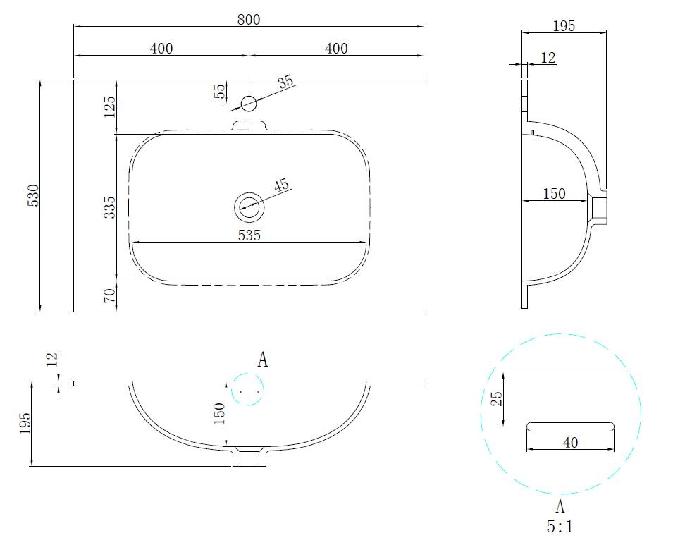 Раковина Vincea Elise VCB-4EL800MW, Corian цвет белый матовый