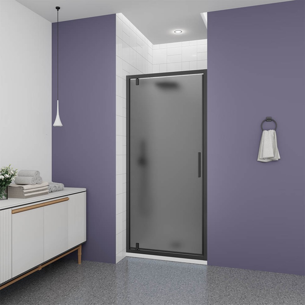 Душевая дверь Veconi Ottimo P30 B, 800x1900, черный матовый, стекло тонированное матовое
