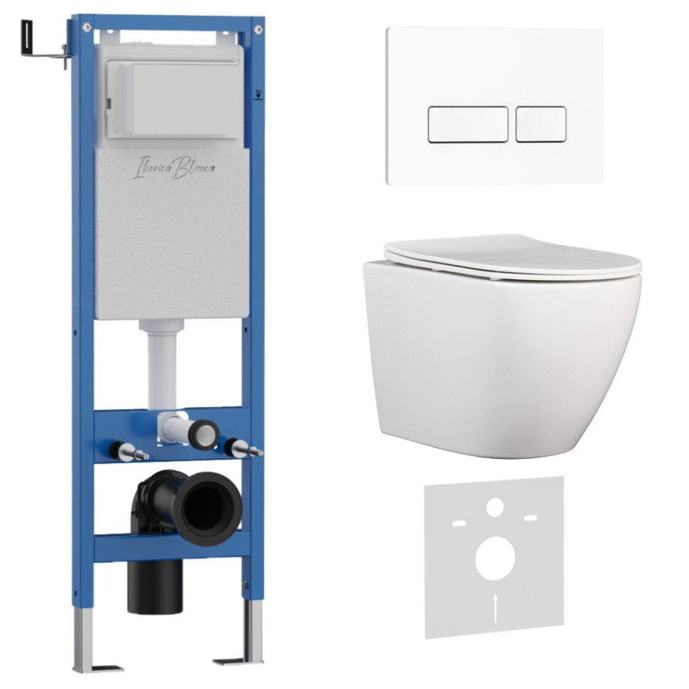 Комплект 3в1 IBERICA BLANCA инсталляция SILENCIO MINI, унитаз BILBAO ALTO белый, кнопка смыва ESTI-R белый глянцевый (IB.001M.BLA.231.211)