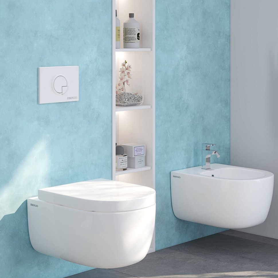 Инсталляция BERGES для скрытого монтажа унитаза NOVUM кнопка R4 Soft Touch белая