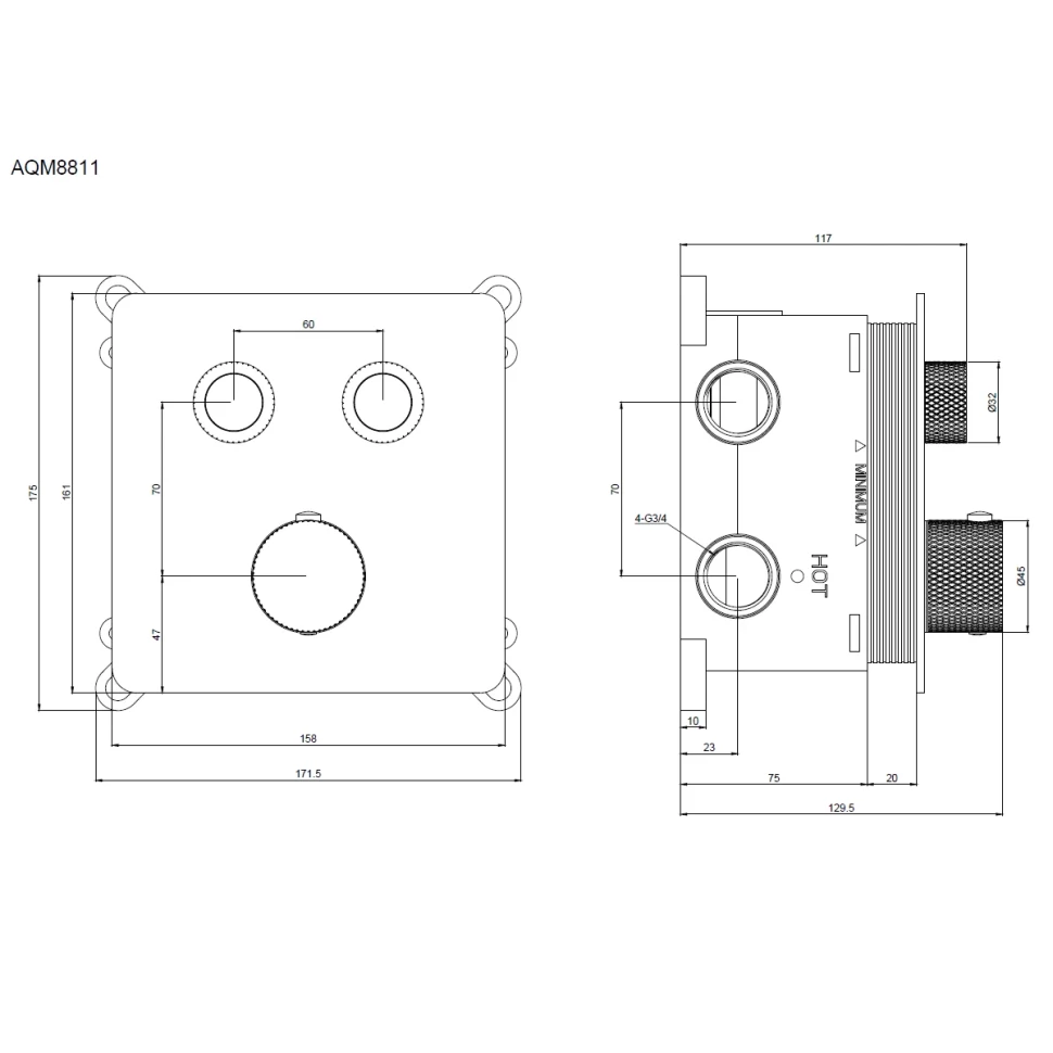 Смеситель с термостатом встраиваемый на 2 потребителя комплект с монтажной частью AQM8811BG
